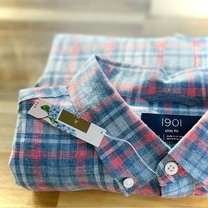 1901 | XL | Nordstrom Slim Fit Cotton Linen Lightweight Plaid Button-down Shirt